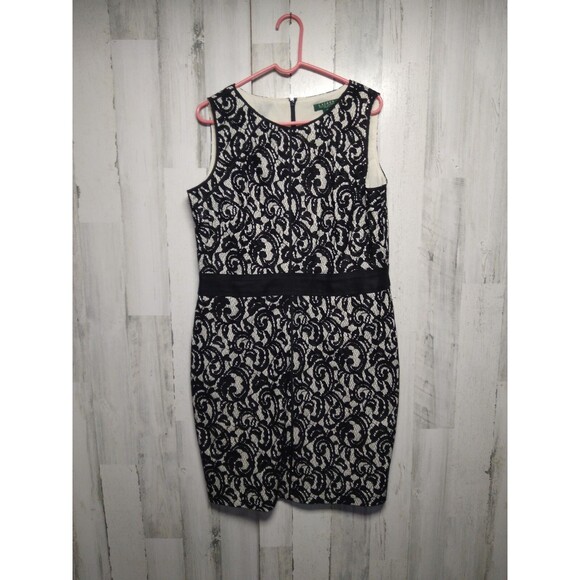 Ralph Lauren Black Lace Overlay Dress Size 16 - Picture 1 of 10